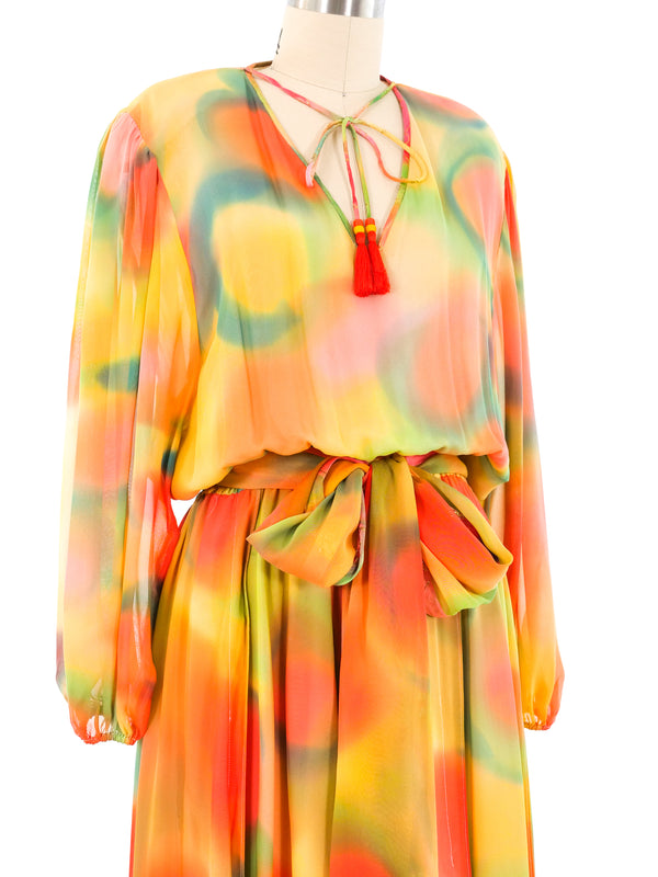 Diane Freis Watercolor Printed Silk Dress Dress arcadeshops.com