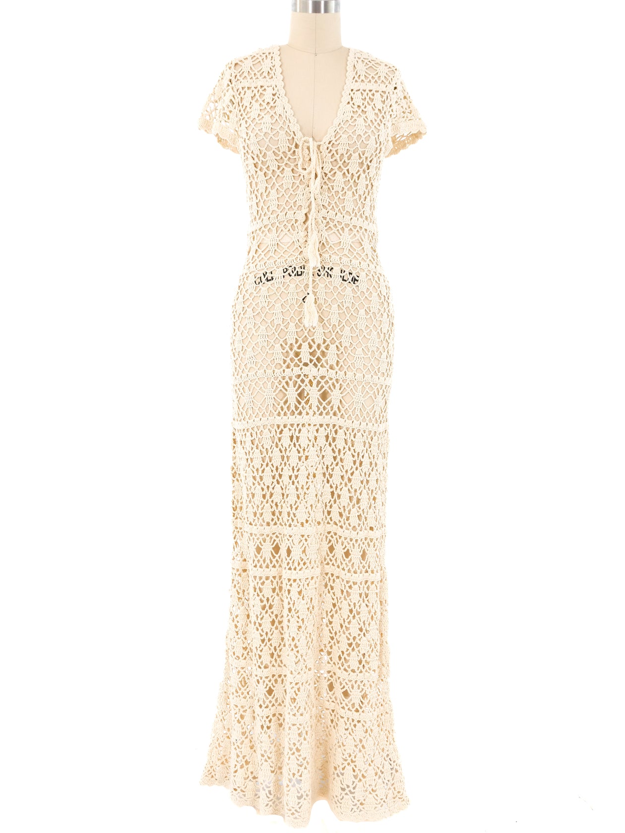 Beige Crochet Maxi Dress
