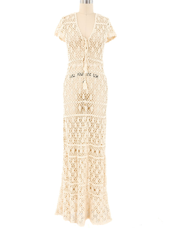 Beige Crochet Maxi Dress Dress arcadeshops.com