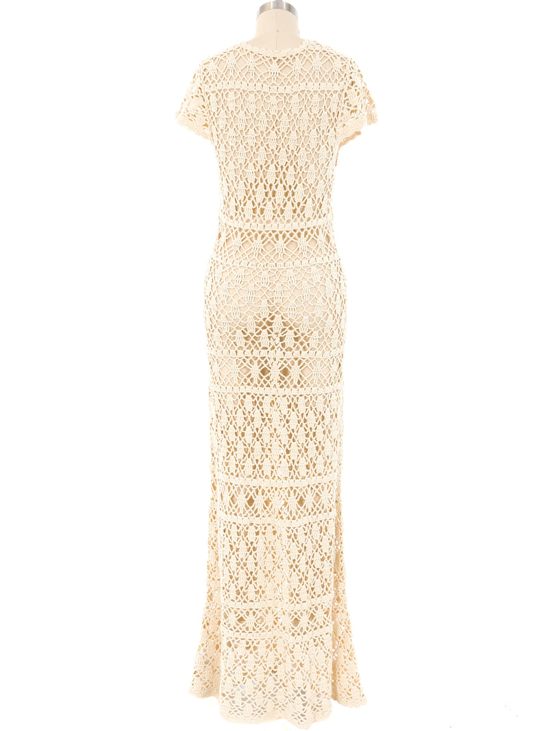 Beige Crochet Maxi Dress Dress arcadeshops.com