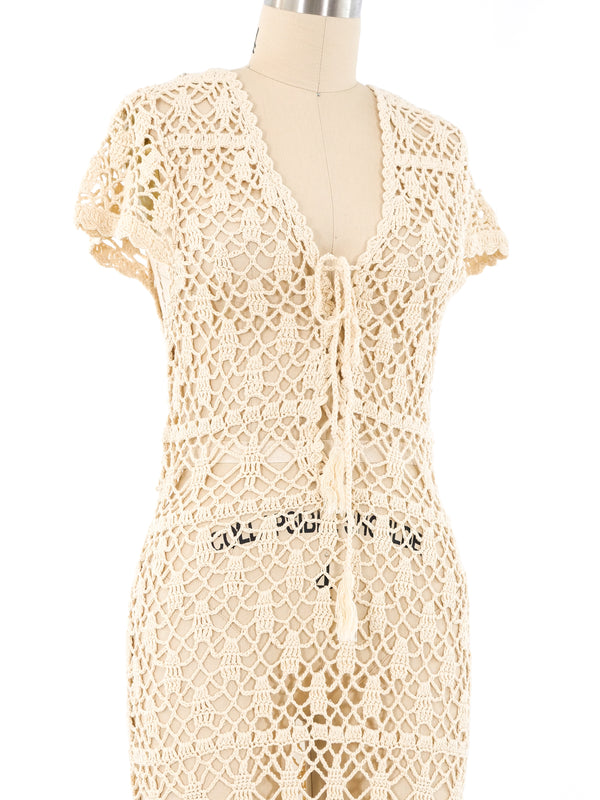 Beige Crochet Maxi Dress Dress arcadeshops.com