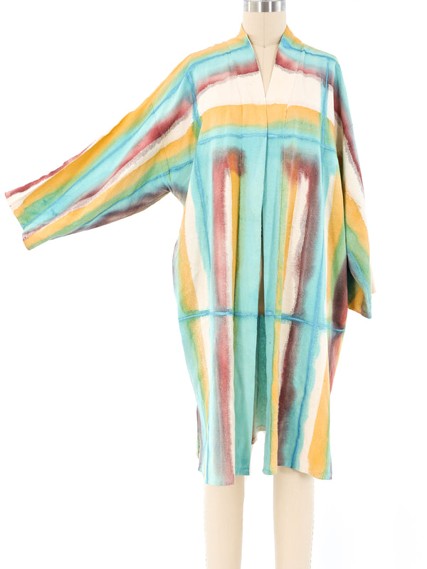 Watercolor Striped Raw Silk Robe Jacket arcadeshops.com