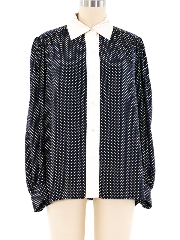 Yves Saint Laurent Polka Dot Silk Blouse Top arcadeshops.com