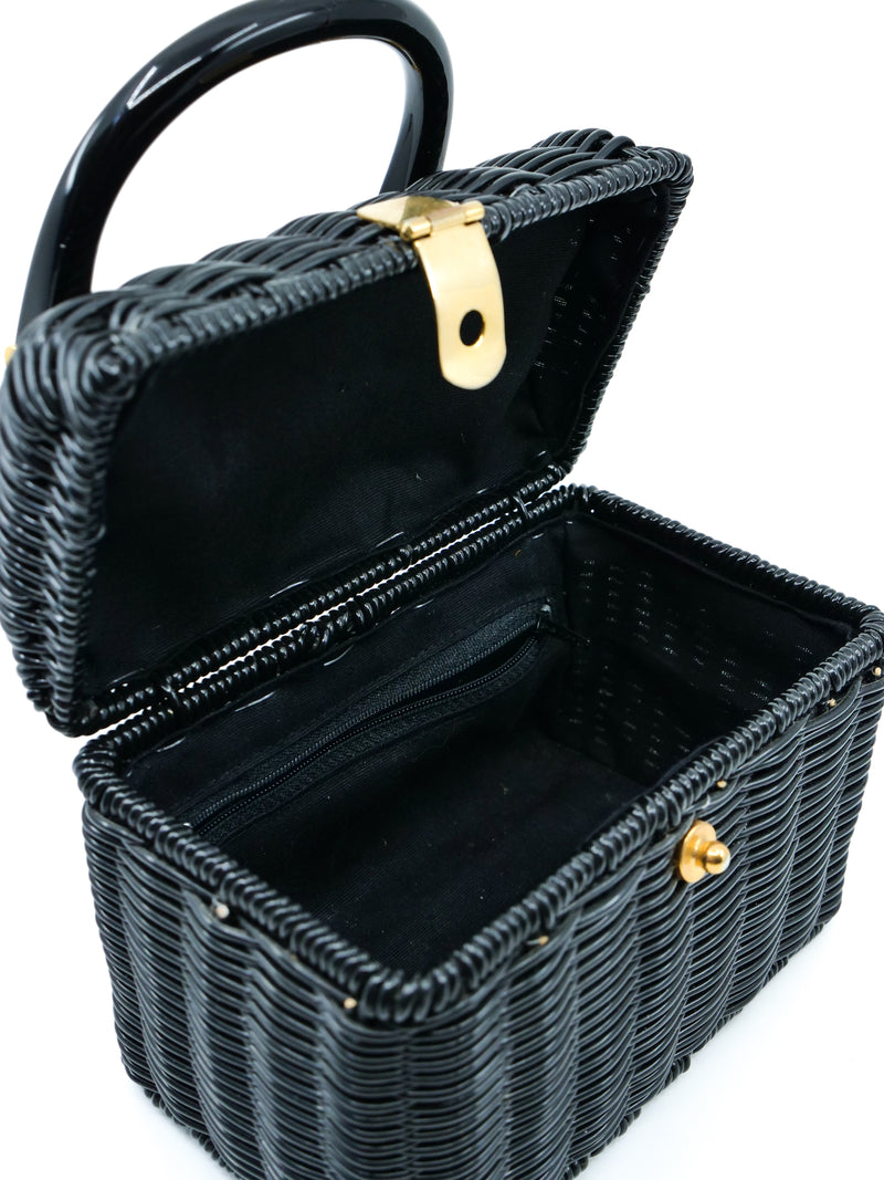 Black Top Handle Basket Bag Accessory arcadeshops.com