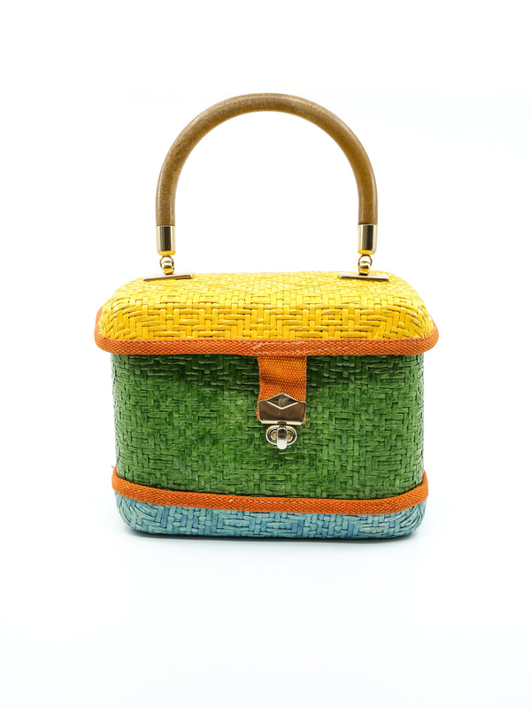 Colorblock Wicker Top Handle Bag Accessory arcadeshops.com