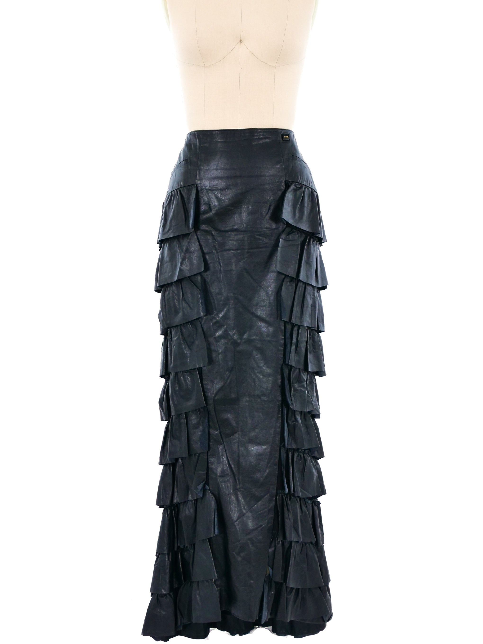 Chanel Leather Ruffle Maxi Skirt