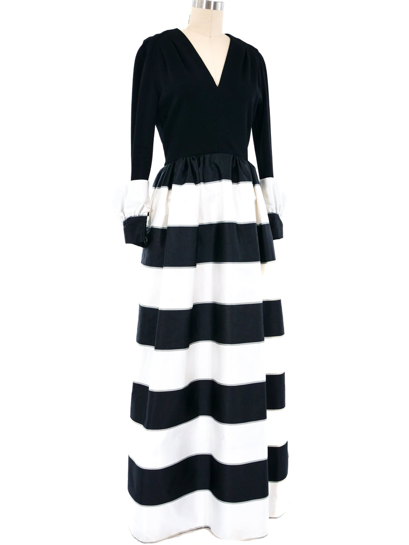Pauline Trigere Black and White Striped Gown Dress arcadeshops.com