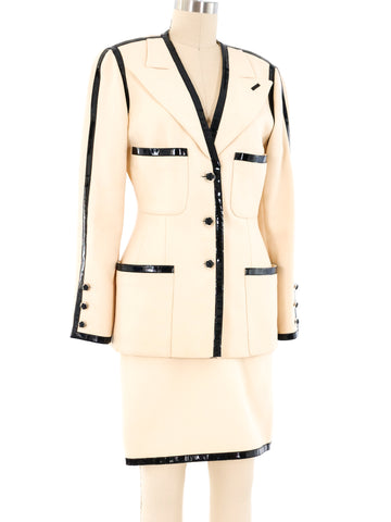 Chanel Patent Leather Trimmed Skirt Suit