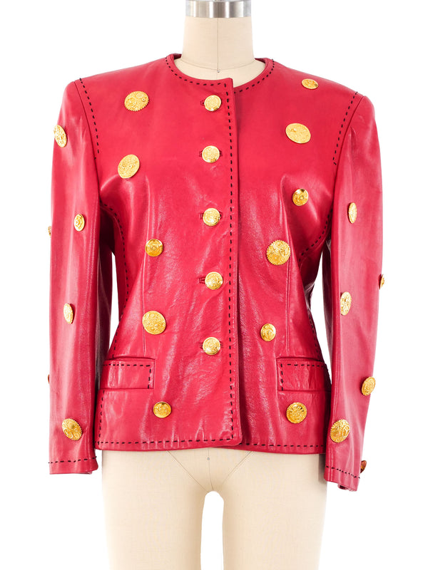 Escada Button Studded Leather Jacket Jacket arcadeshops.com