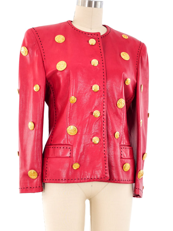 Escada Button Studded Leather Jacket Jacket arcadeshops.com