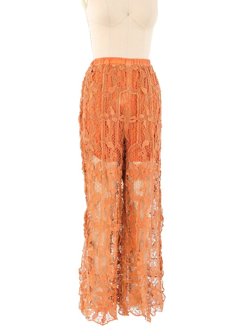 Peach Lace Crochet Pants Bottom arcadeshops.com