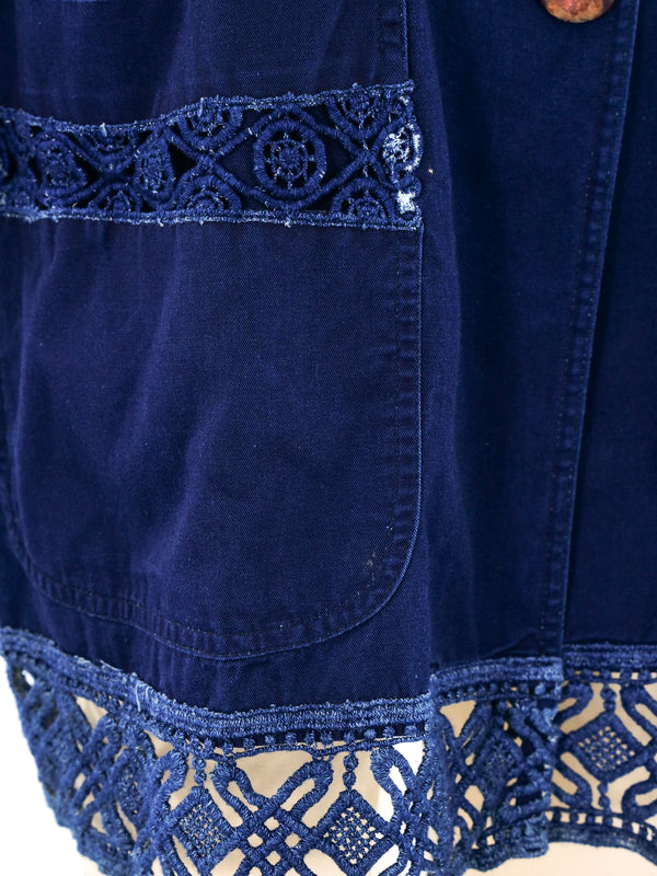 Romeo Gigli Lace Trimmed Indigo Jacket Jacket arcadeshops.com
