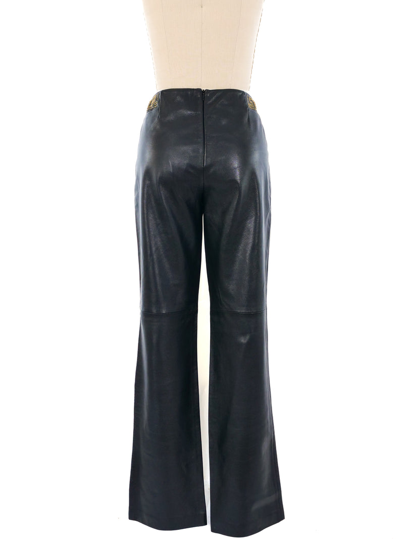 Versace Jeans Couture Greek Key Embellished Leather Pants Bottom arcadeshops.com