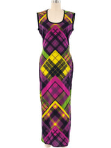 Gianni Versace Plaid Printed Silk Maxi Dress Dress arcadeshops.com