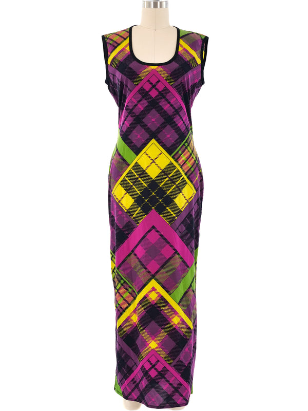 Gianni Versace Plaid Printed Silk Maxi Dress Dress arcadeshops.com