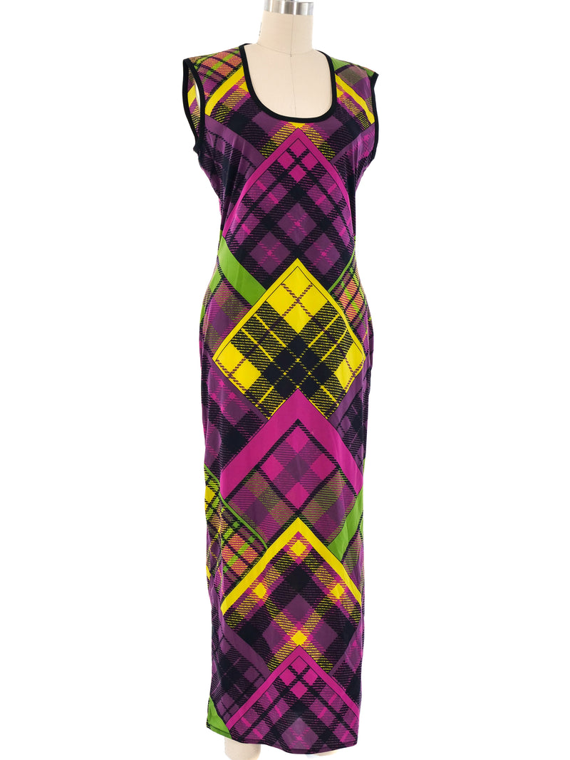 Gianni Versace Plaid Printed Silk Maxi Dress Dress arcadeshops.com
