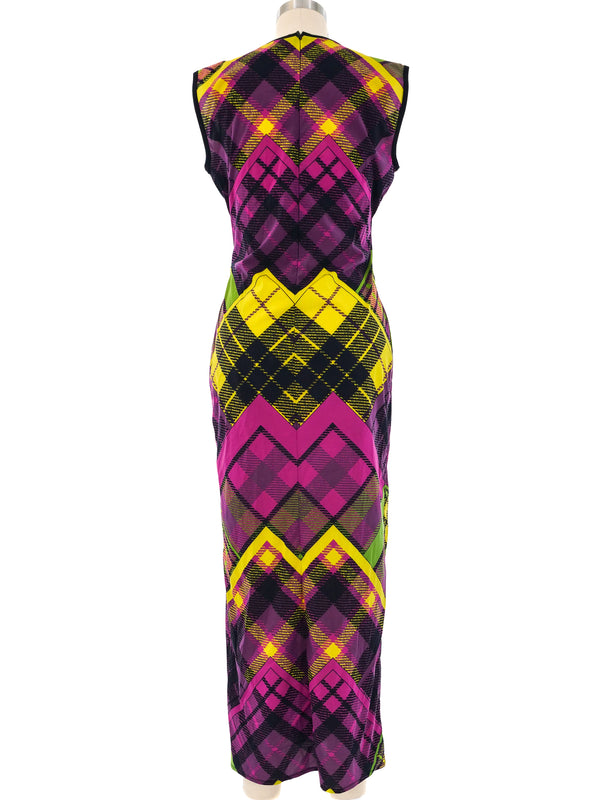 Gianni Versace Plaid Printed Silk Maxi Dress Dress arcadeshops.com