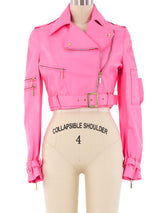 Versace Neon Pink Leather Motorcycle Jacket Jacket arcadeshops.com