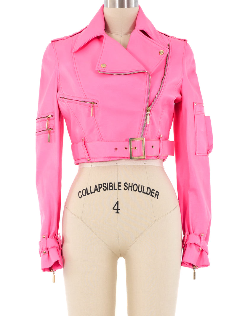 Versace Neon Pink Leather Motorcycle Jacket Jacket arcadeshops.com