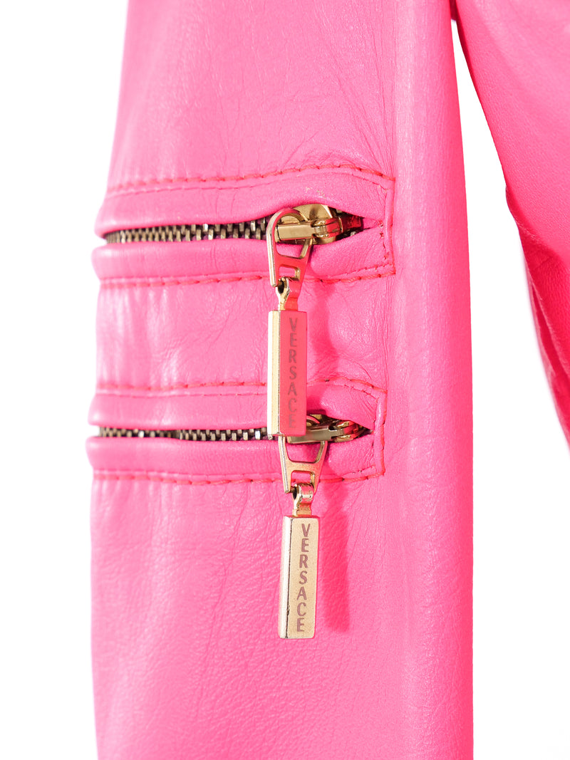 Versace Neon Pink Leather Motorcycle Jacket Jacket arcadeshops.com