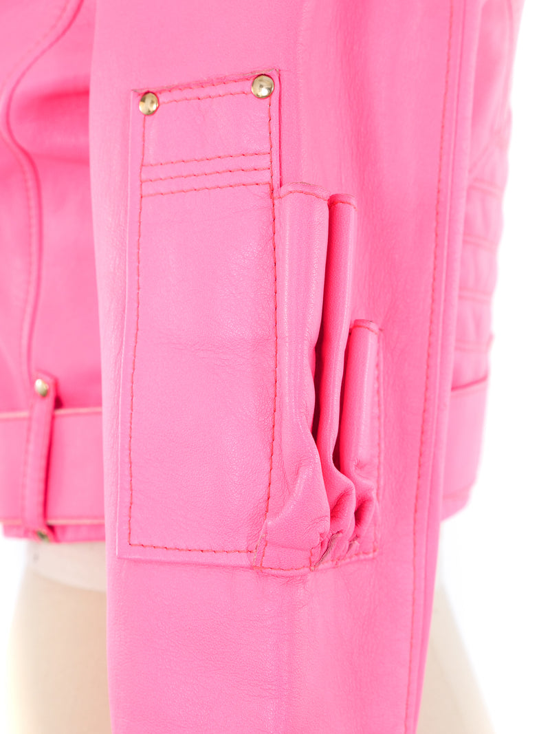 Versace Neon Pink Leather Motorcycle Jacket Jacket arcadeshops.com