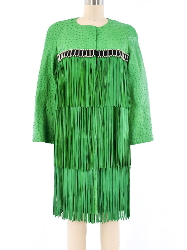 Fringed Green Ostrich Leather Jacket Outerwear arcadeshops.com
