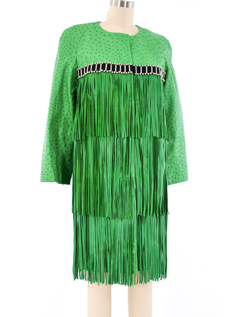 Fringed Green Ostrich Leather Jacket Outerwear arcadeshops.com