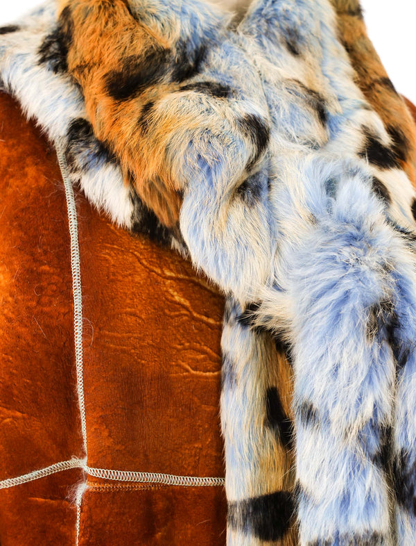 Leopard Printed Ice Blue Fur Coat Outerwear arcadeshops.com