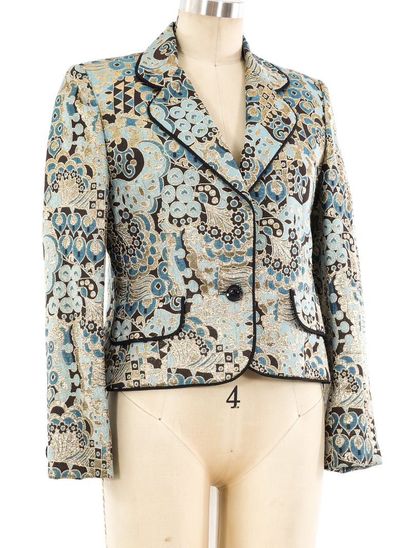 Metallic Brocade Cropped Blazer Jacket arcadeshops.com