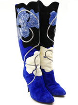 Applique Blue Suede Heeled Boots, 38 Accessory arcadeshops.com