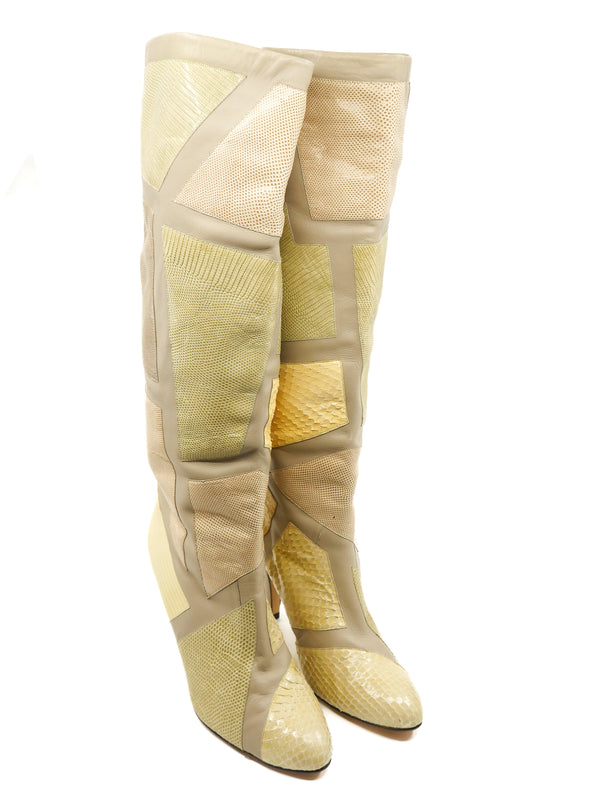 Patchwork Snake Heeled Boots, 10 Accessory arcadeshops.com