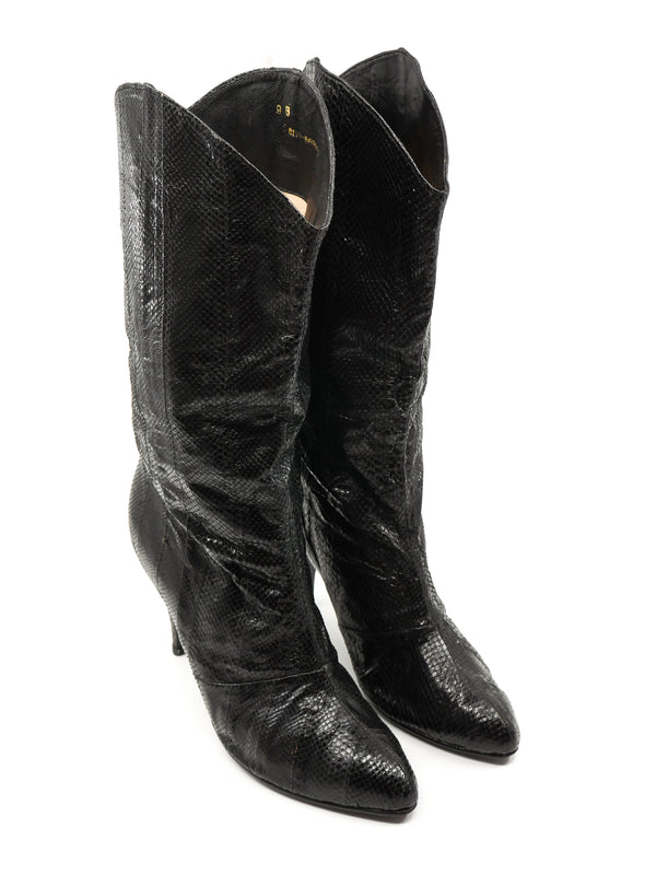 Black Snakeskin Heeled Boots, 9 Accessory arcadeshops.com