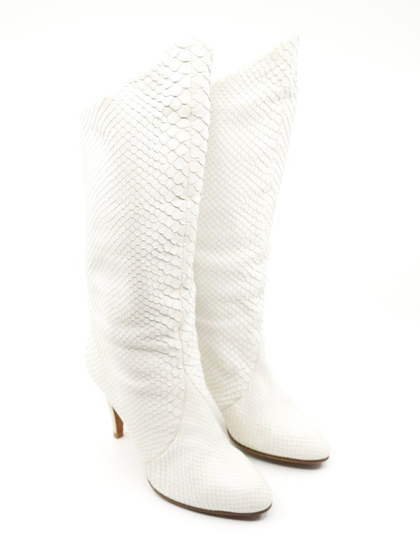 White Snakeskin Heeled Boots, 37.5 Accessory arcadeshops.com