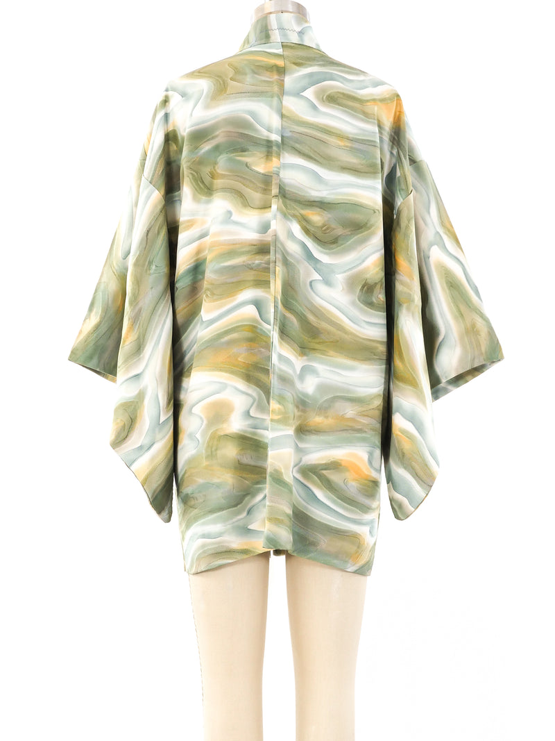 Green Marble Printed Haori Kimono Jacket arcadeshops.com