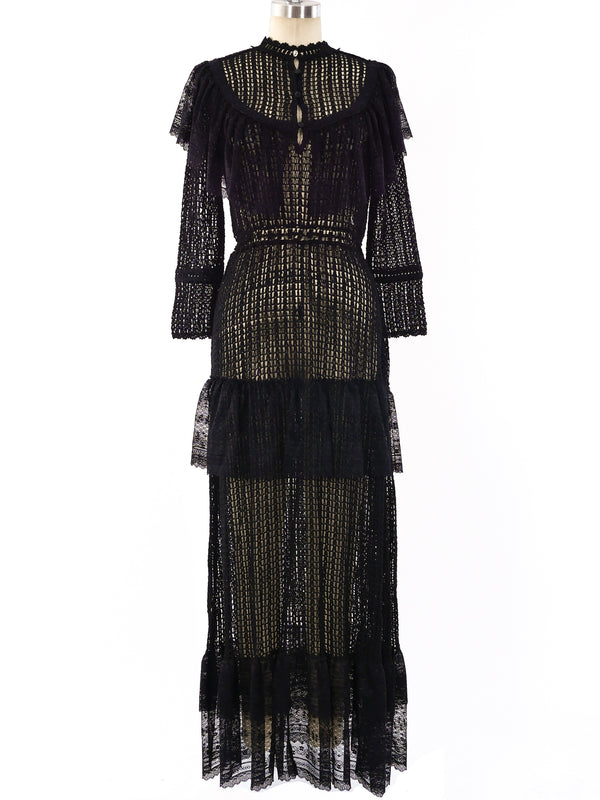 Black Lace Ruffle Crochet Maxi Dress Dress arcadeshops.com