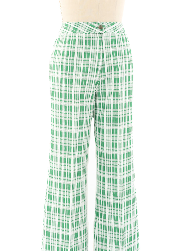 Green Plaid Flare Trousers Bottom arcadeshops.com