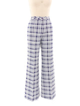 Blue Plaid Flare Trousers Bottom arcadeshops.com