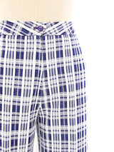 Blue Plaid Flare Trousers Bottom arcadeshops.com