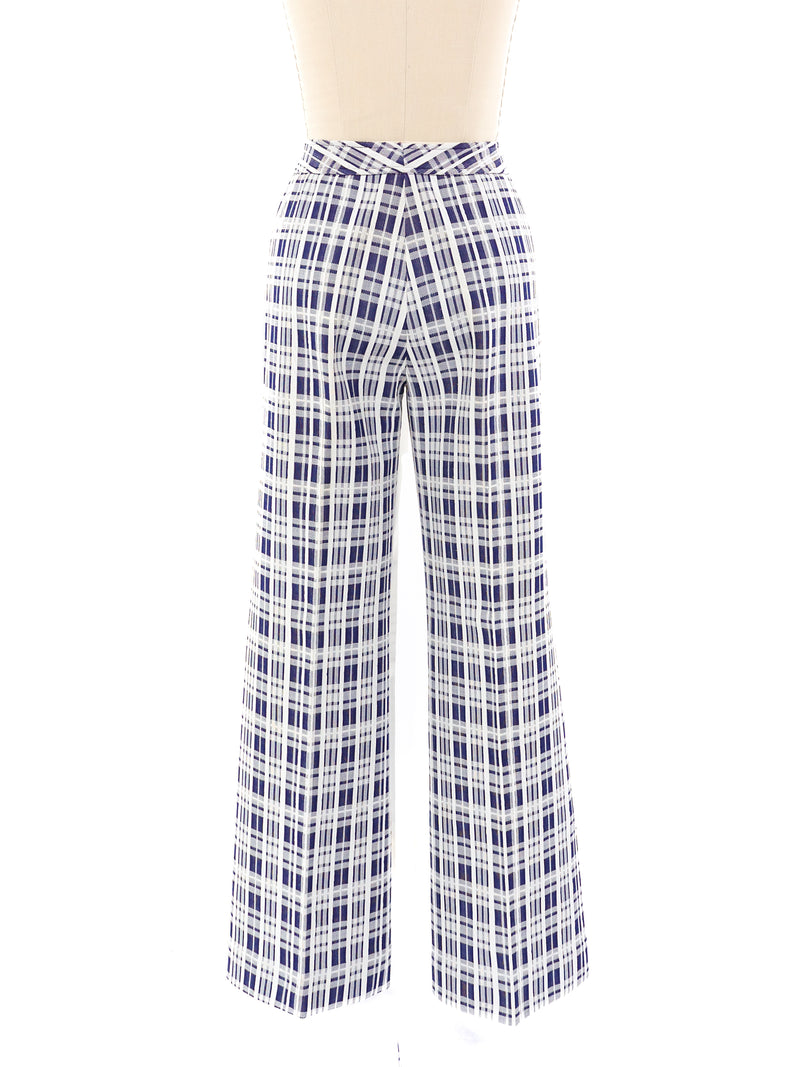 Blue Plaid Flare Trousers Bottom arcadeshops.com