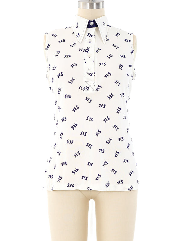 Novelty Yes Print Sleeveless Shirt Top arcadeshops.com