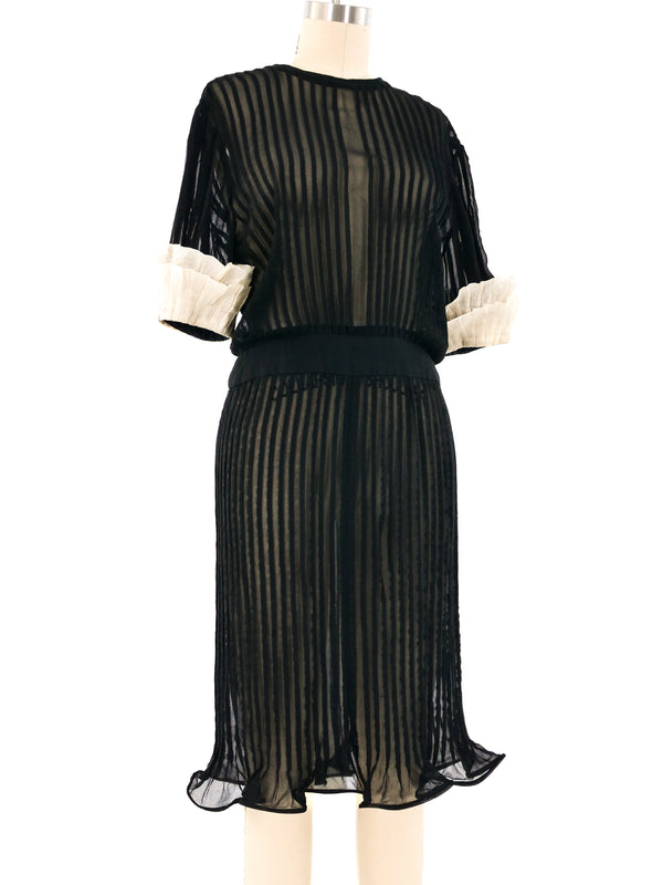 Albert Nipon Black Pleated Chiffon Dress Dress arcadeshops.com