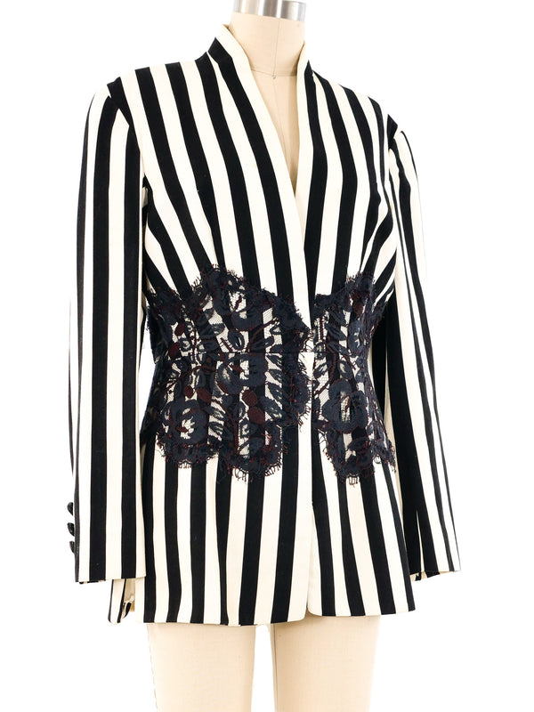 Lace Belted Striped Blazer Jacket arcadeshops.com