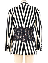 Lace Belted Striped Blazer Jacket arcadeshops.com
