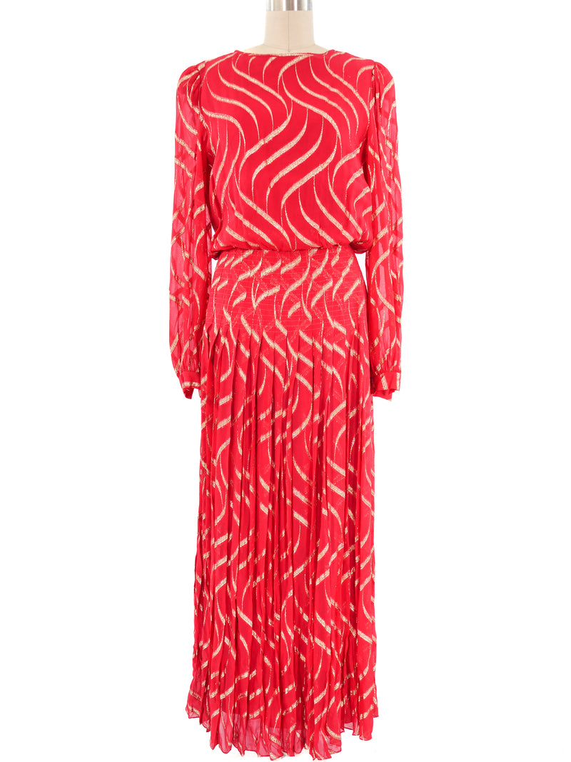 Metallic Red Chiffon Maxi Dress Dress arcadeshops.com