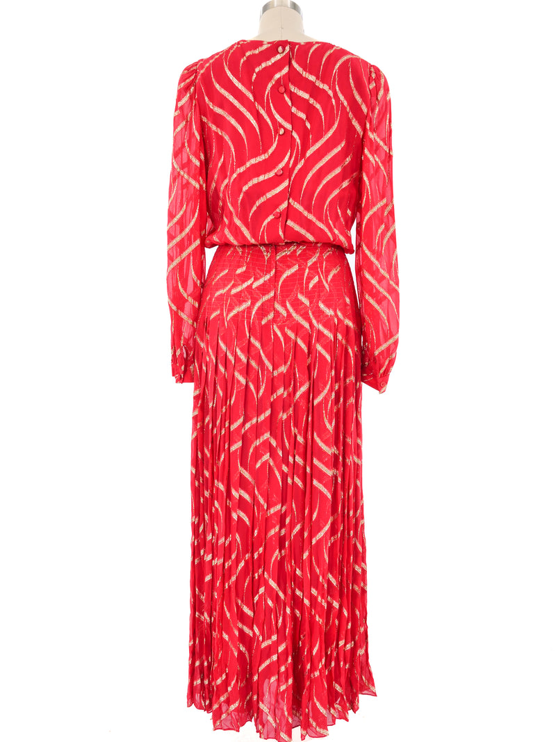 Metallic Red Chiffon Maxi Dress Dress arcadeshops.com