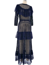 Navy Lace Ruffle Crochet Maxi Dress Dress arcadeshops.com