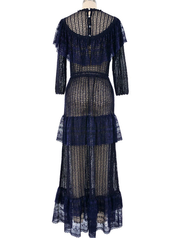 Navy Lace Ruffle Crochet Maxi Dress Navy Lace Ruffle Crochet Maxi Dress