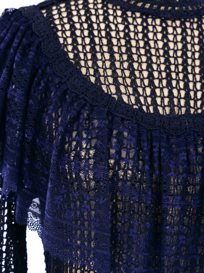 Navy Lace Ruffle Crochet Maxi Dress Dress arcadeshops.com