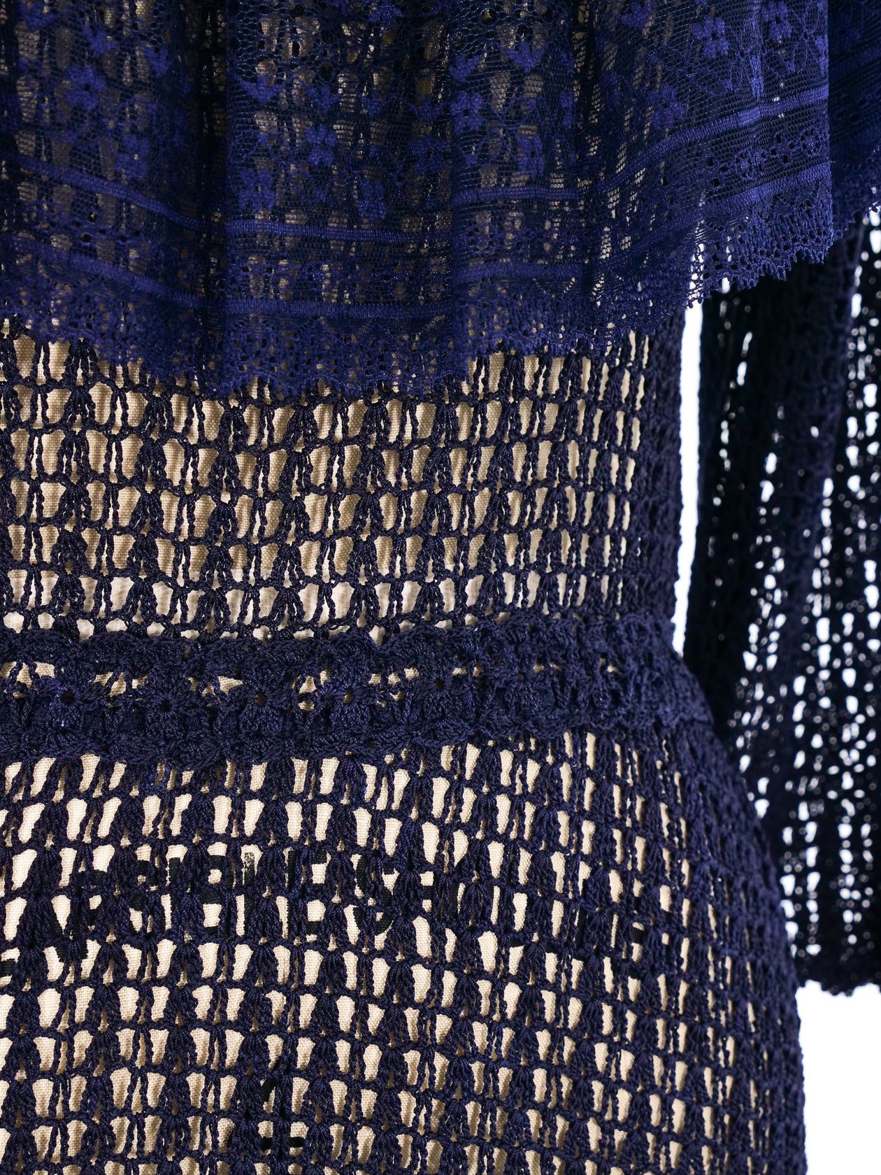 Navy Lace Ruffle Crochet Maxi Dress