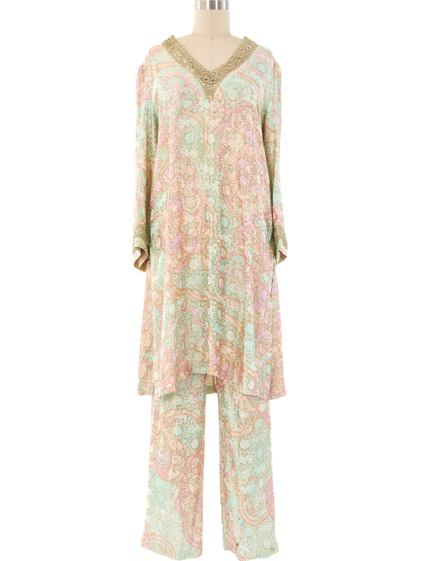 Metallic Pastel Brocade Tunic Ensemble Suit arcadeshops.com